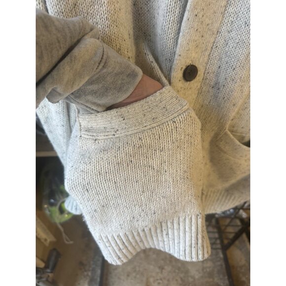 Shawl Collared Heavy Knit Cardigan Button-Down Cream Grey Mens Sweater XXL Sonom - Picture 5 of 9